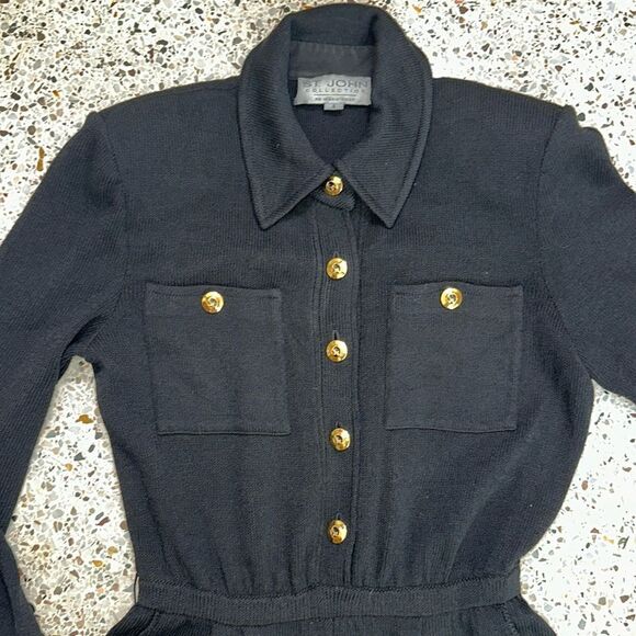 St John Collection Marie Gray black jumpsuit knit gold buttons 4 - Picture 1 of 10